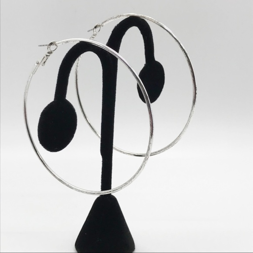 3” Silver-Toned Slim Hoop Earrings, EUC